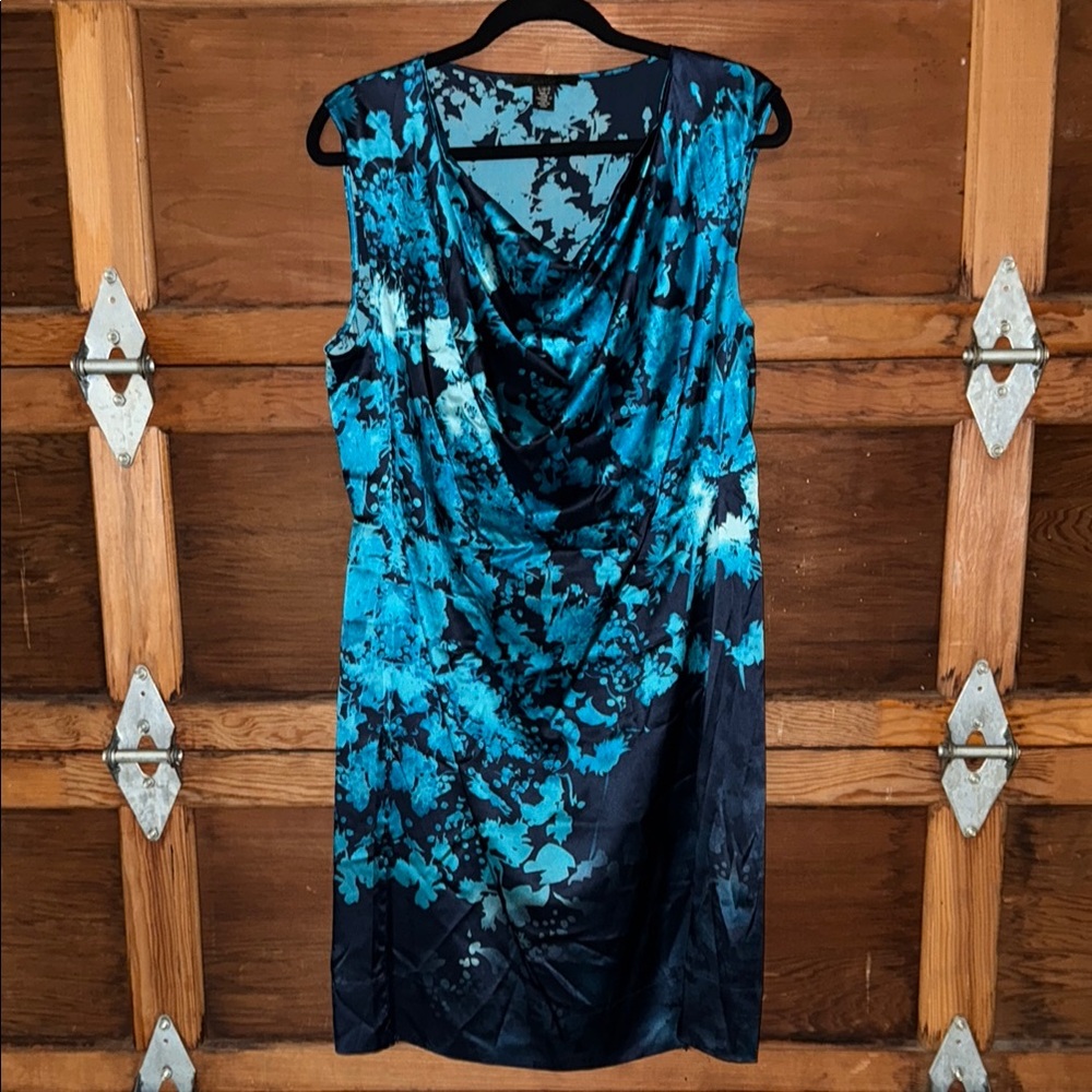 Kenneth Cole New York Blue and Black Midi Sheath Dress